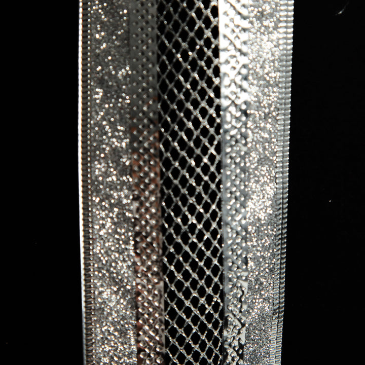 Silver Mesh and Glitter Edge Wired Christmas Ribbon