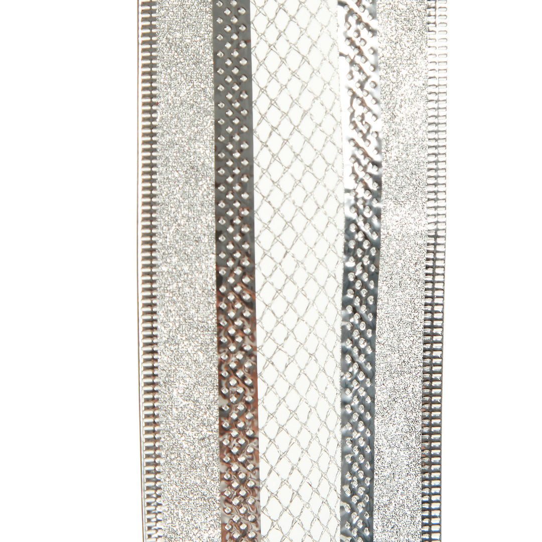 Silver Mesh and Glitter Edge Wired Christmas Ribbon
