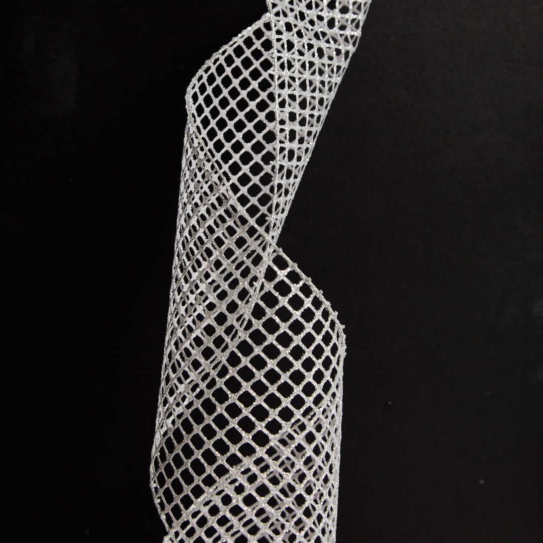 Silver Mesh Wired Christmas RIbbon Garland