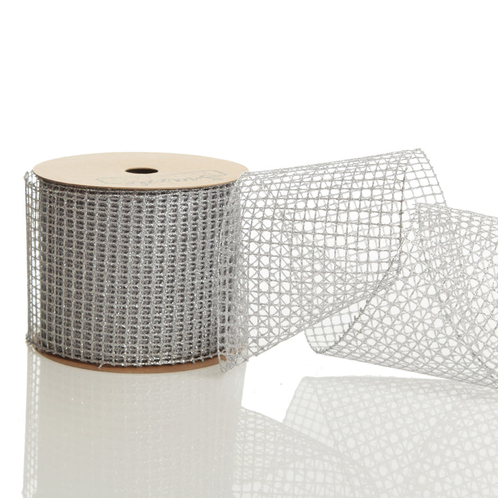 Silver Mesh Wired Christmas RIbbon Garland