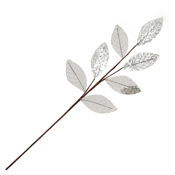 Silver Mixed Leaf Burlap Sequin Spray whole product