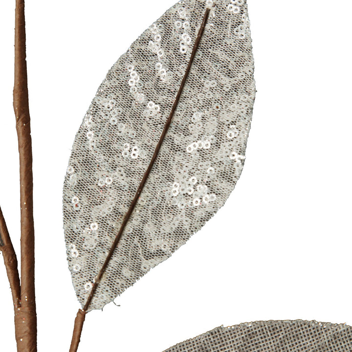 Silver Mixed Leaf Burlap Sequin Spray Close up
