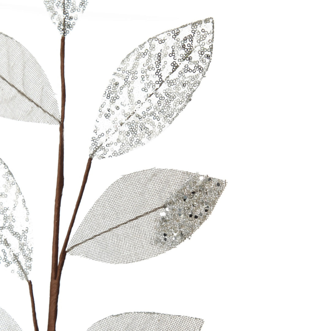 Silver Mixed Leaf Burlap Sequin Spray