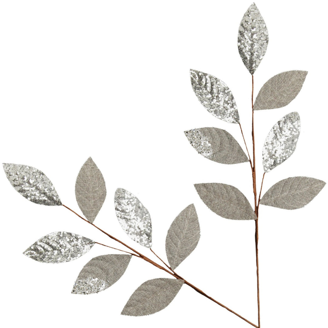 Silver Mixed Leaf Burlap Sequin Spray