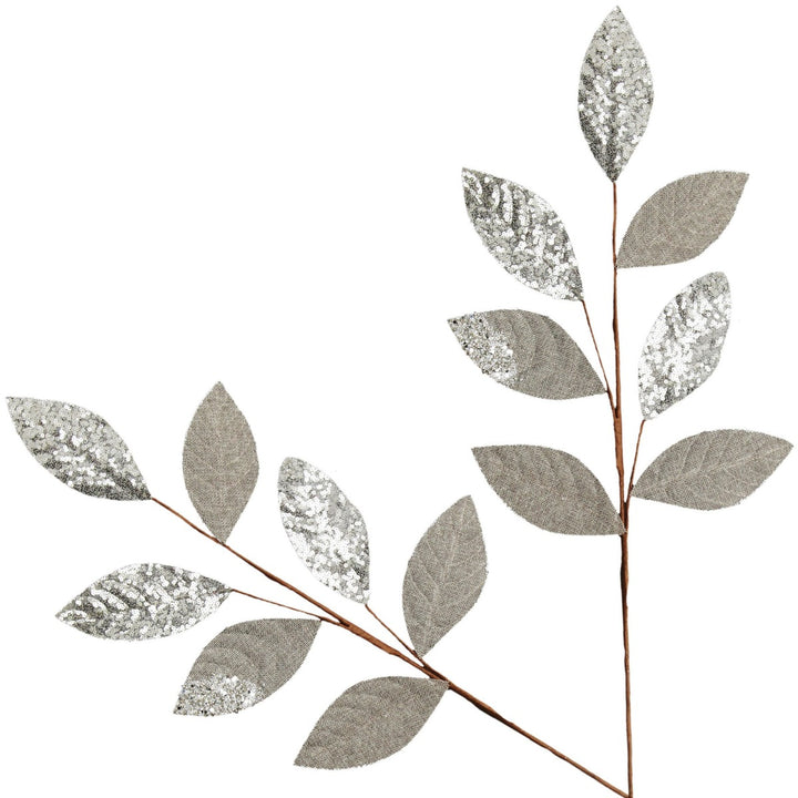 Silver Mixed Leaf Burlap Sequin Spray