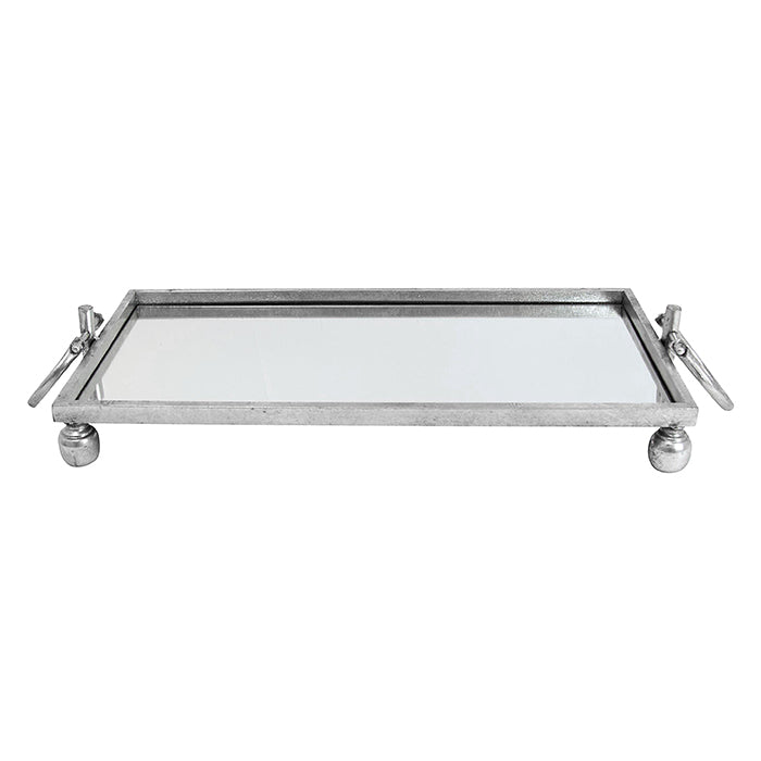Silver Pedestal Rectangular Table Centerpiece Mirror Tray - 57.5cm(W) x30cm(D)