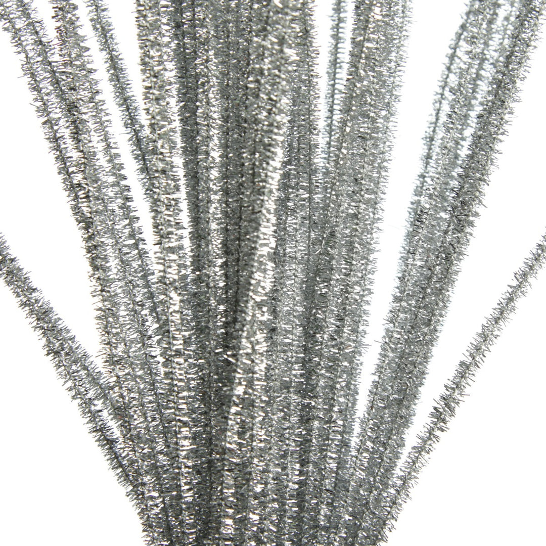 Silver Tinsel Chenille Stem Pipe Cleaners Zoom In Detail