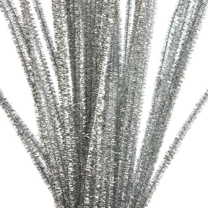 Silver Tinsel Chenille Stem Pipe Cleaners Zoom In Detail