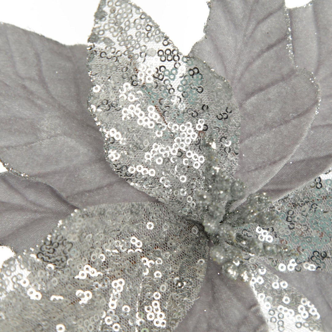 Silver Velvet Sequin Flower