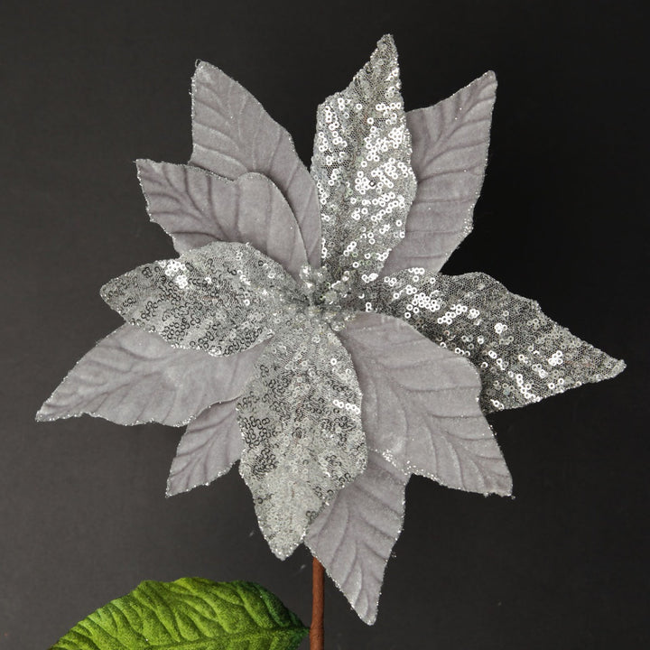 Silver Velvet Sequin Flower