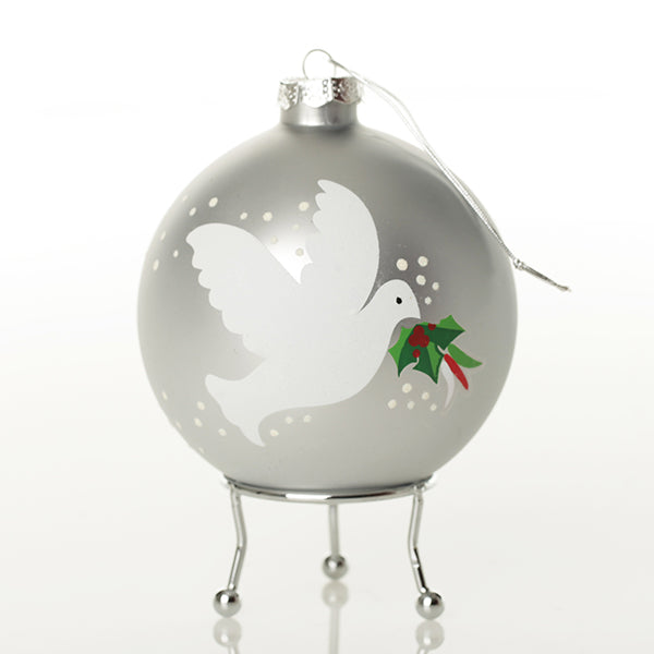 Silver Peace Doves Christmas Bauble Side Right side detail