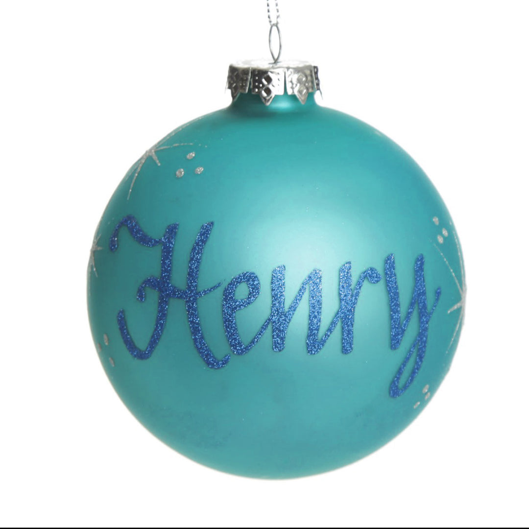 Sky Blue Glass Personalised Christmas Bauble