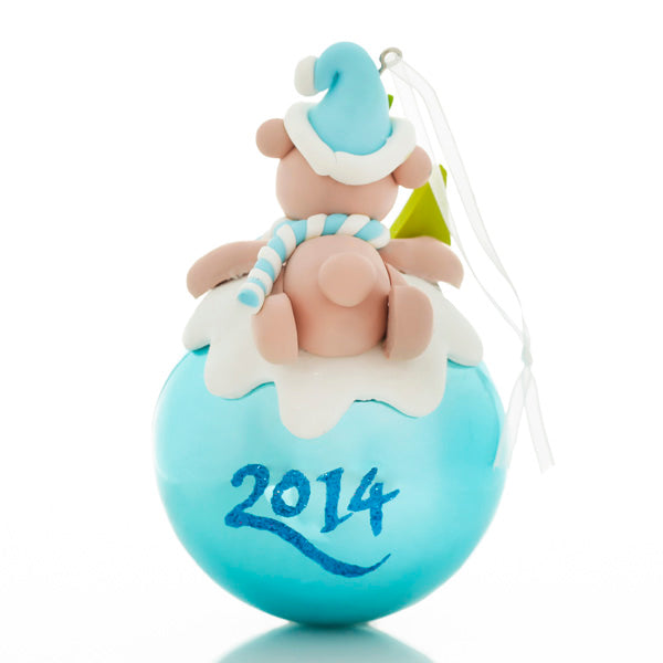 Personalised Blue Teddy Christms Character Bauble Back