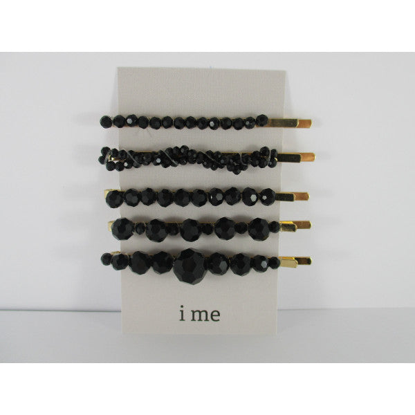 Hair Slides - Black Crystal/Gold Slides Multi - Set of 5