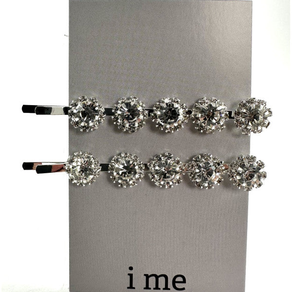 Hair Slides - Silver Stone - Set of 2
