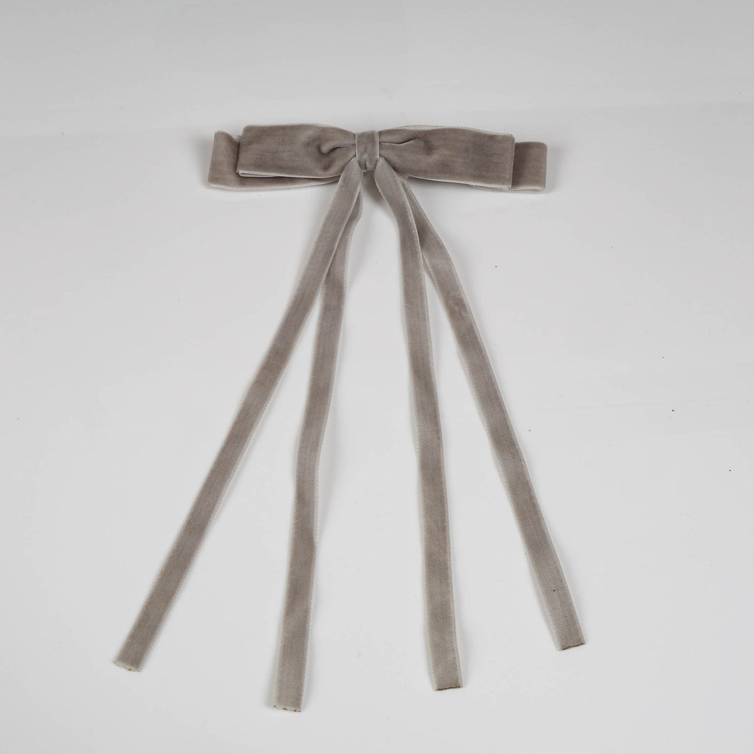 Grey Double Velvet Slimline Bow Clips - Set of 2