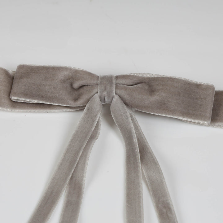 Grey Double Velvet Slimline Bow Clips - Set of 2