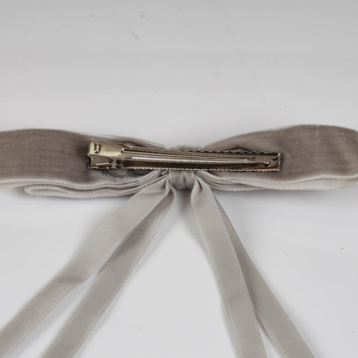 Grey Double Velvet Slimline Bow Clips - Set of 2