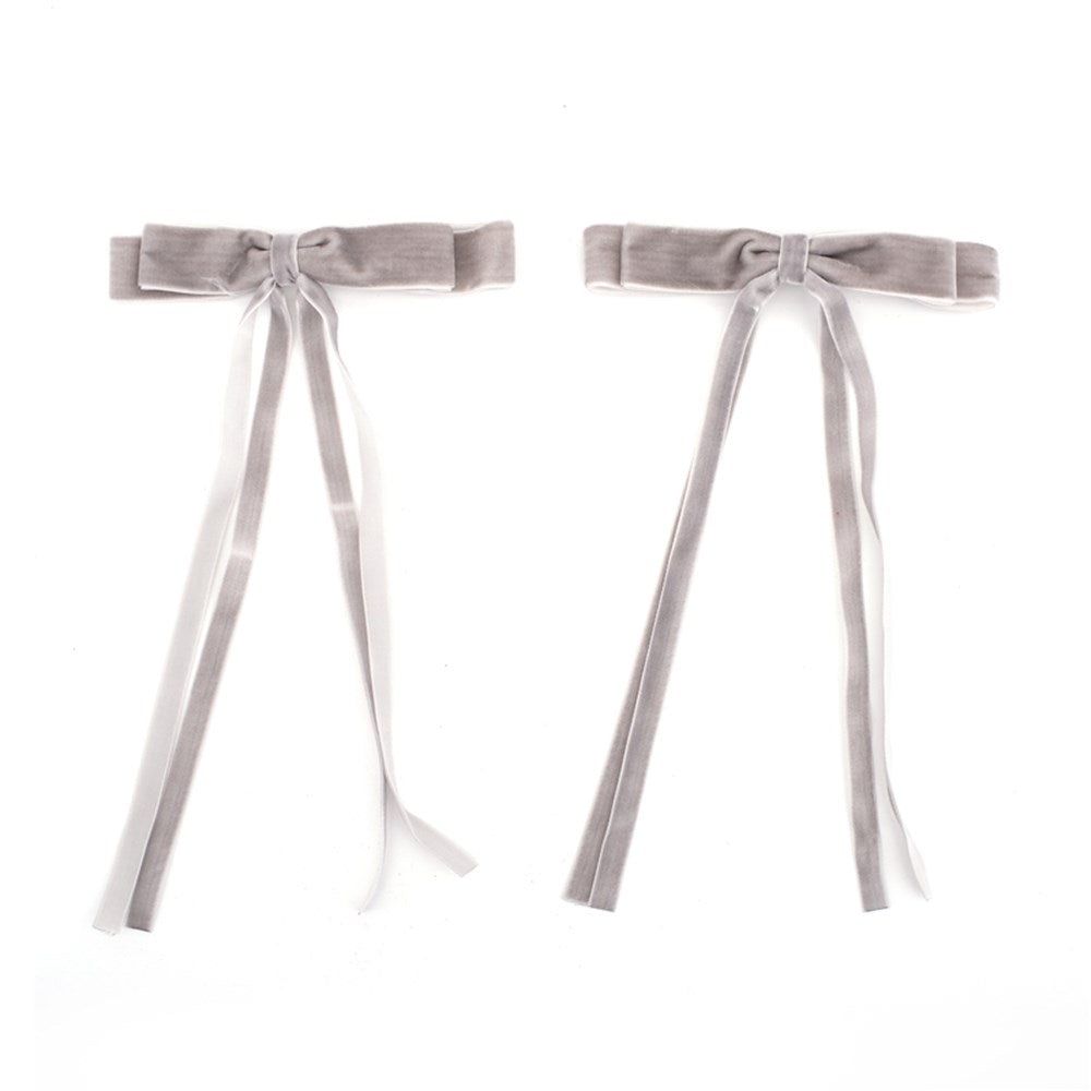 Slimline Grey Velvet Bows - Set of 2
