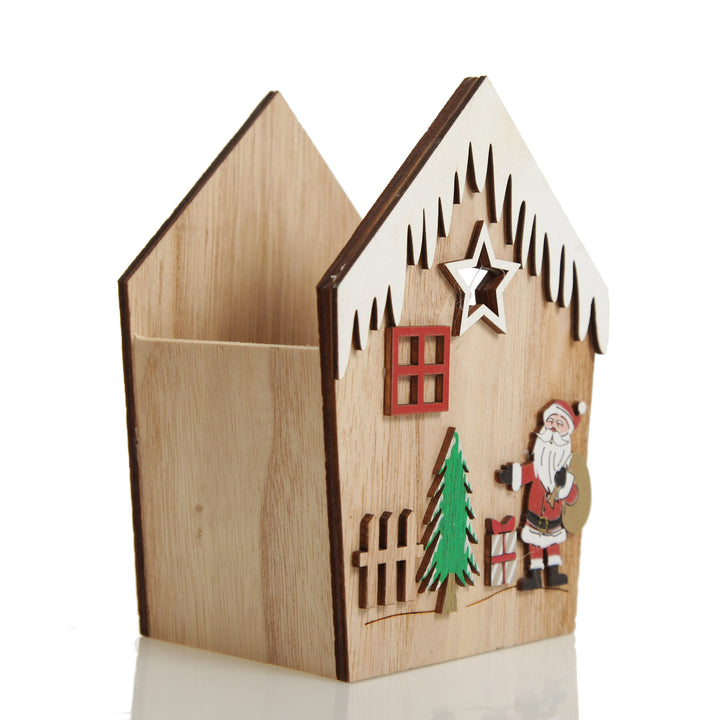 Small Plywood Winter Christmas Decorated House Open Box - Side