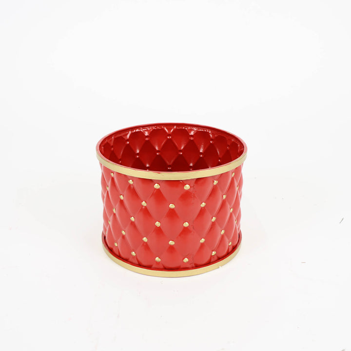 Small Red and Gold Metal Christmas Drum Stand - 29cm (D)