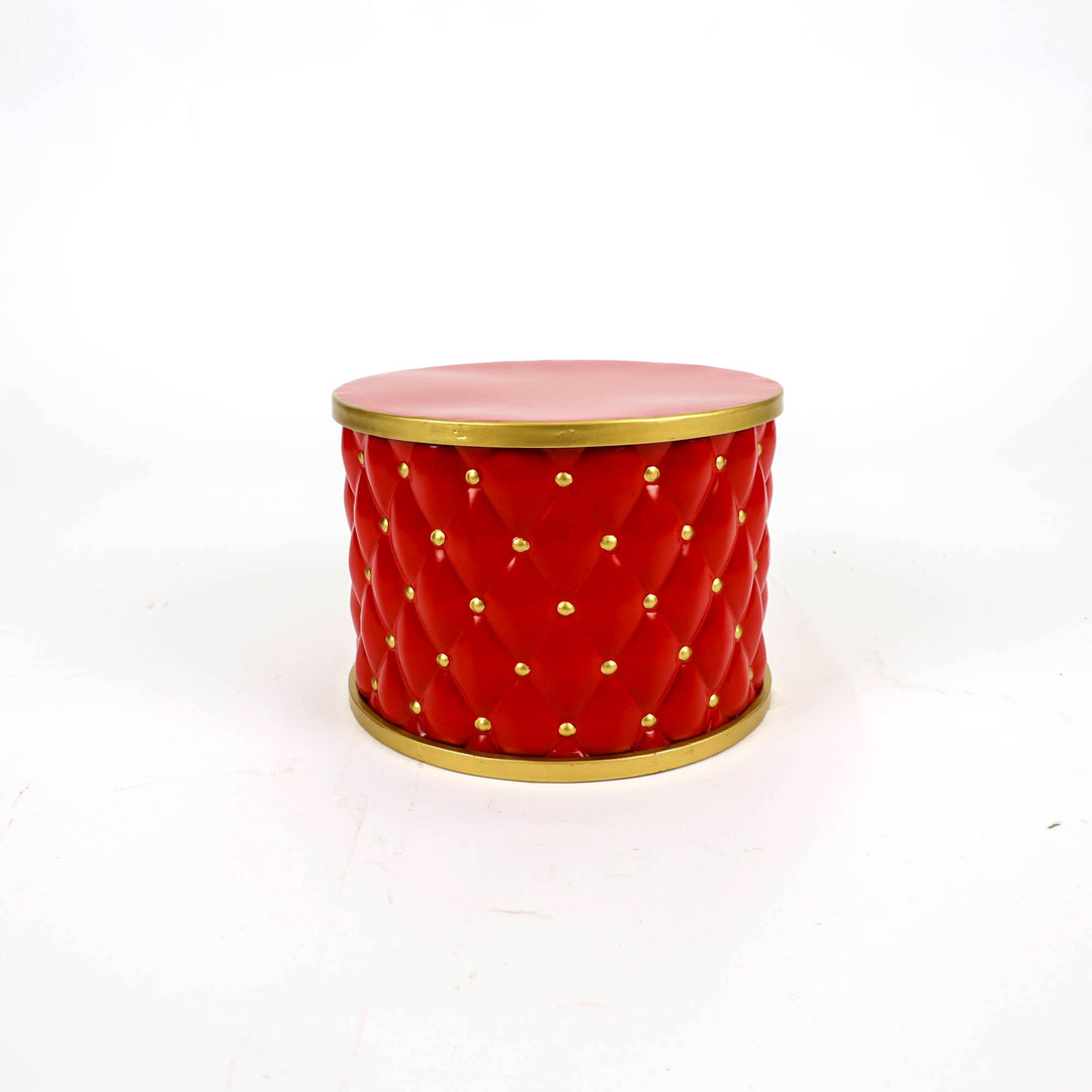 Small Red and Gold Metal Christmas Drum Stand - 29cm (D)