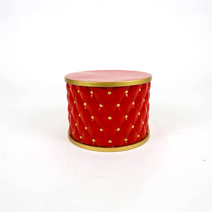 Small Red and Gold Metal Christmas Drum Stand - 29cm (D)