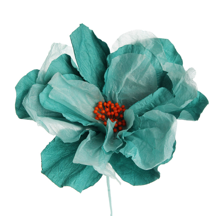 Soft Teal Paper Flower on Stem