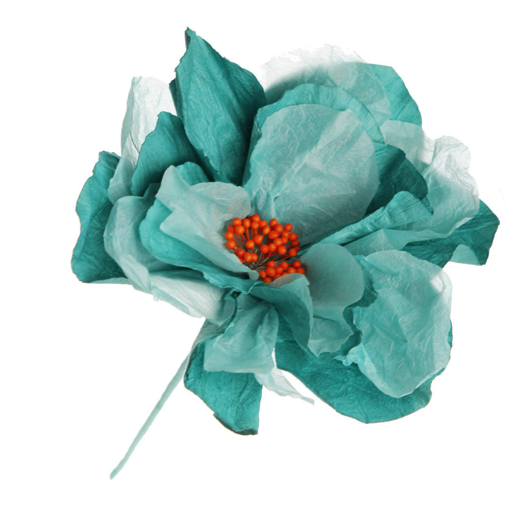 Soft Teal Paper Flower on Stem