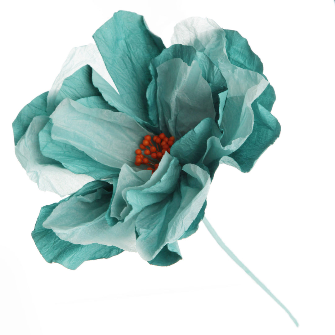 Soft Teal Paper Flower on Stem