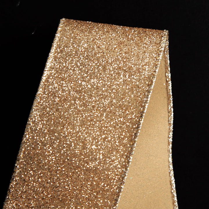 Champagne Sparkle Glitter Ribbon Wired Edge - 6.3cm 