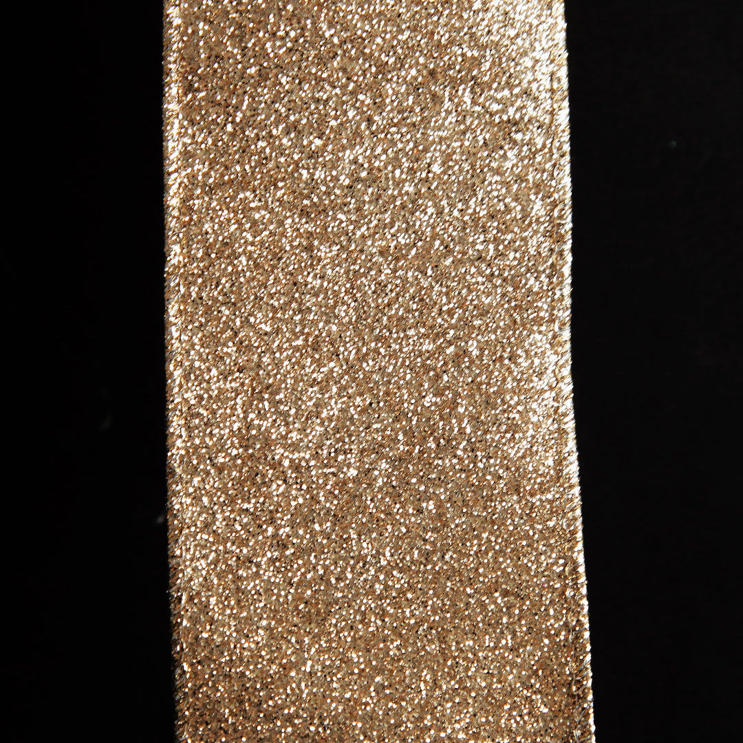 Champagne Sparkle Glitter Ribbon Wired Edge - 6.3cm 