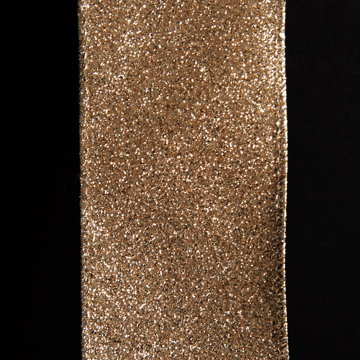 Champagne Sparkle Glitter Ribbon Wired Edge - 6.3cm 
