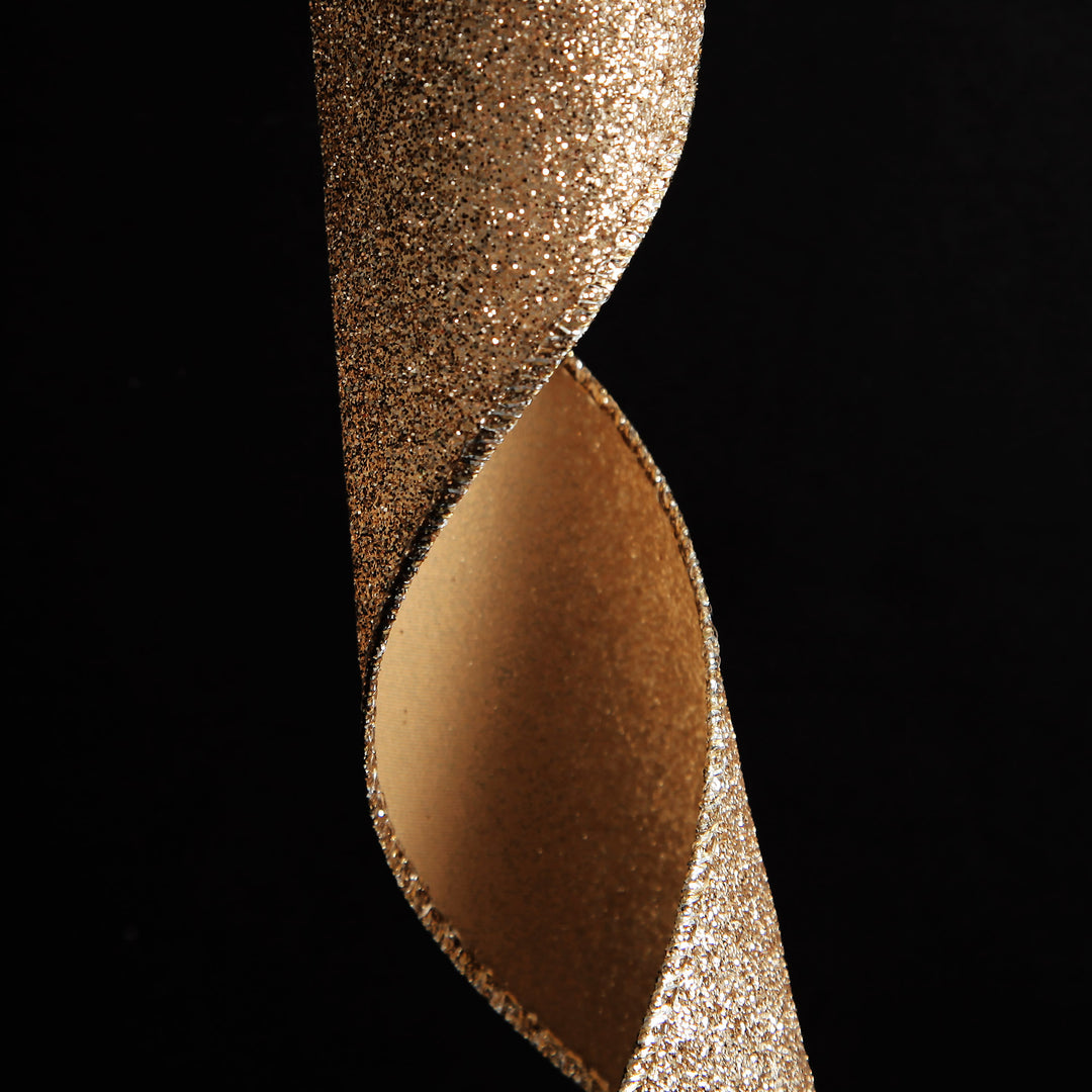 Champagne Sparkle Glitter Ribbon Wired Edge - 6.3cm 