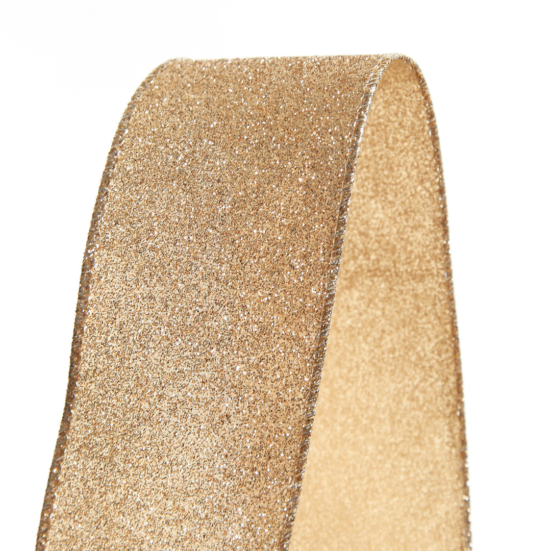 Champagne Sparkle Glitter Ribbon Wired Edge - 6.3cm 