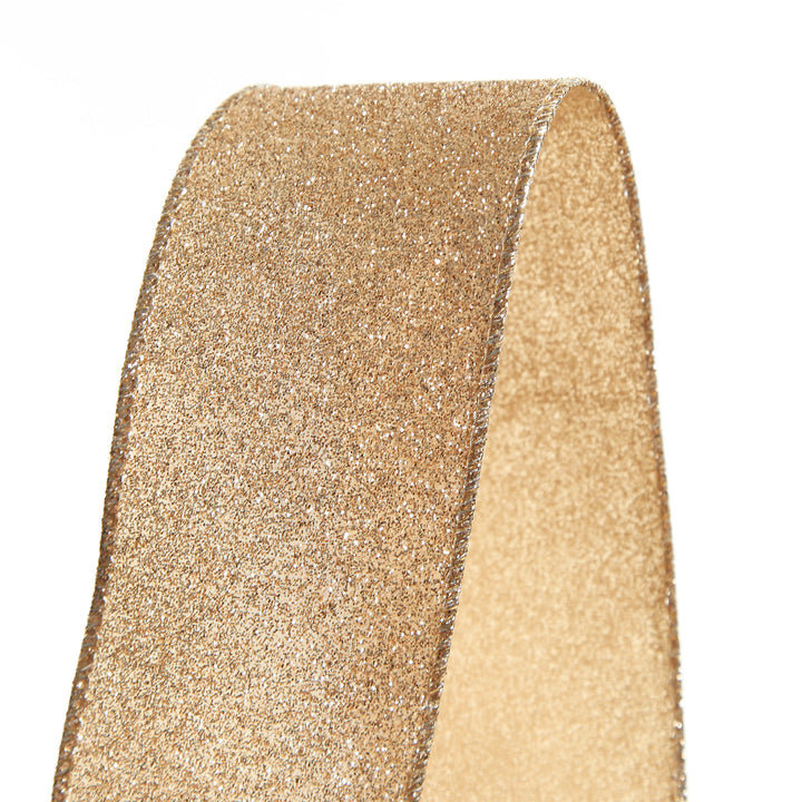 Champagne Sparkle Glitter Ribbon Wired Edge - 6.3cm 