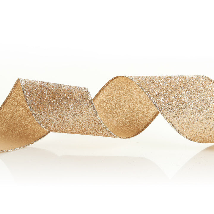 Champagne Sparkle Glitter Ribbon Wired Edge - 6.3cm 
