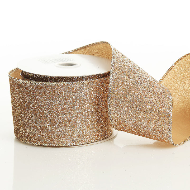 Champagne Sparkle Glitter Ribbon Wired Edge - 6.3cm 