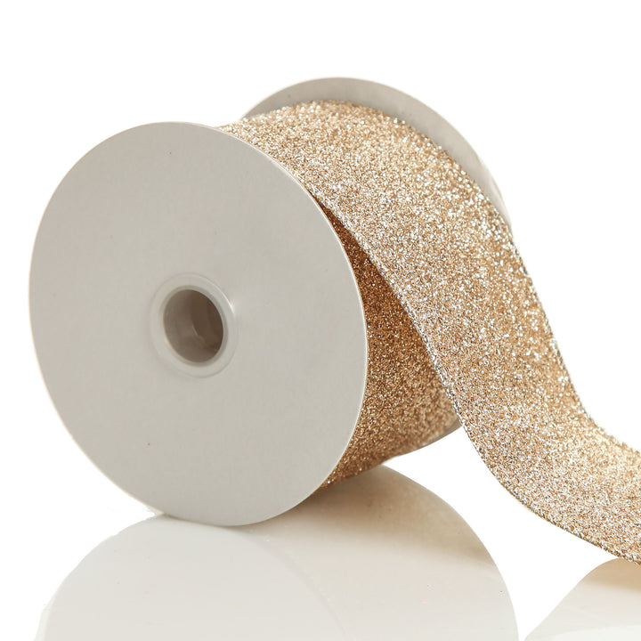 Champagne Sparkle Glitter Ribbon Wired Edge - 6.3cm 
