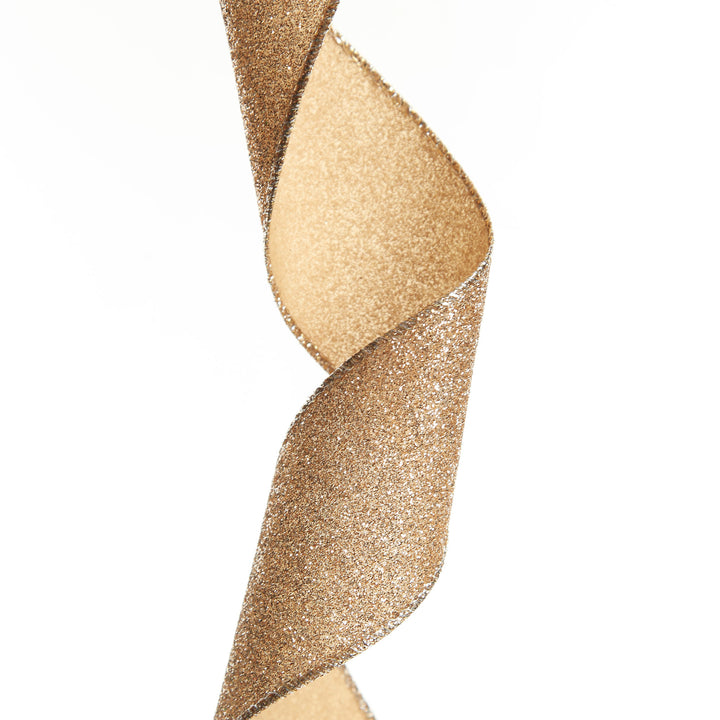 Champagne Sparkle Glitter Ribbon Wired Edge - 6.3cm 