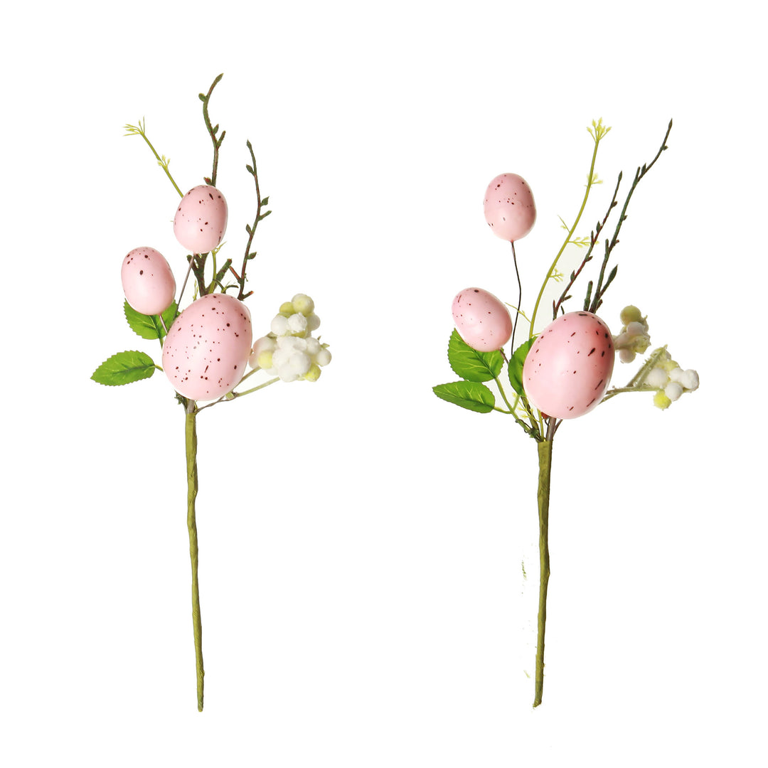 Pink Speckled Egg and Berry Easter Pick - Set of 2 