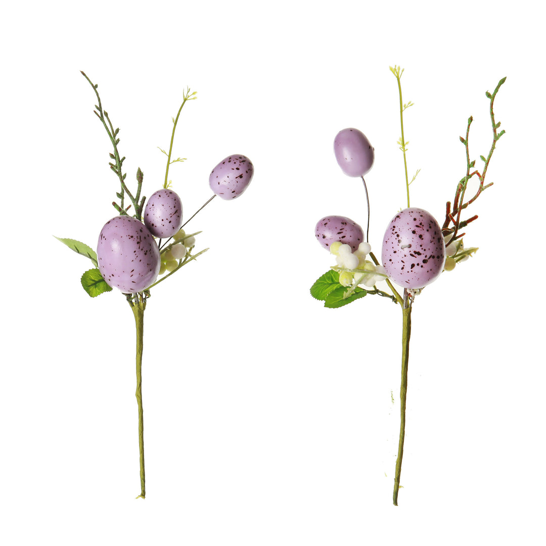 Purple Speckled Egg and Berry Easter Pick - Set of 2 