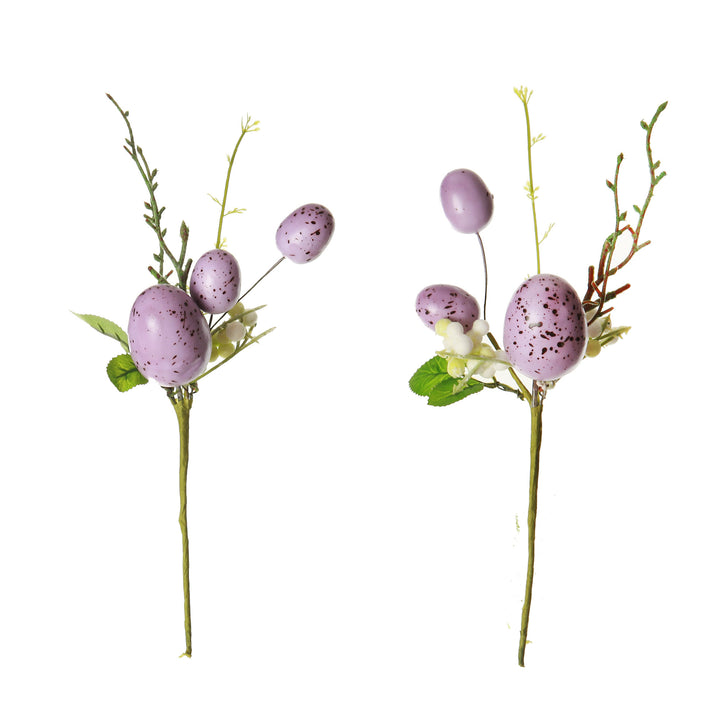 Purple Speckled Egg and Berry Easter Pick - Set of 2 
