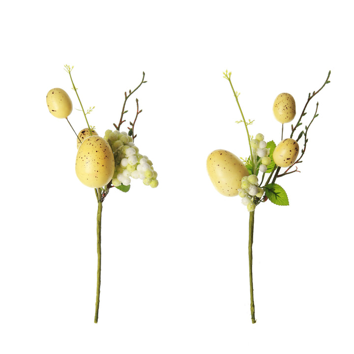 Yellow Speckled Egg and Berry Easter Pick - Set of 2 