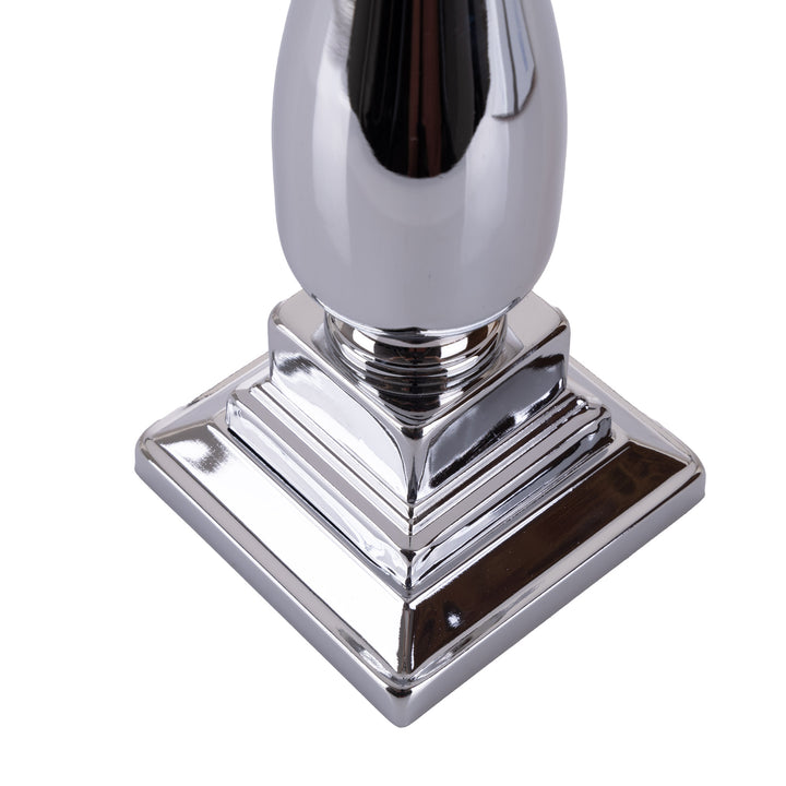 Square Base Candle Holder - Silver Mirror Finish 32cm(H)