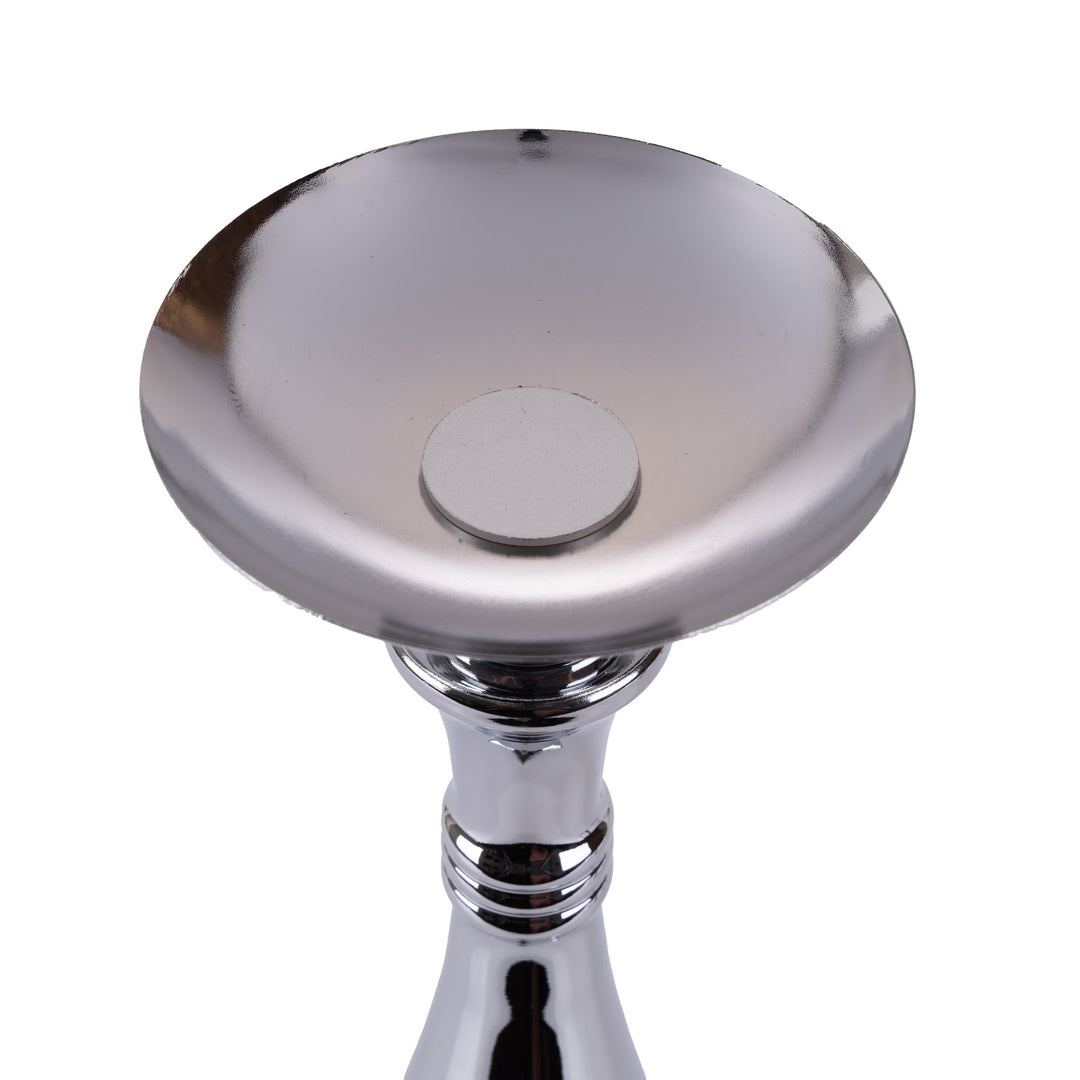 Square Base Candle Holder - Silver Mirror Finish 43cm(H)