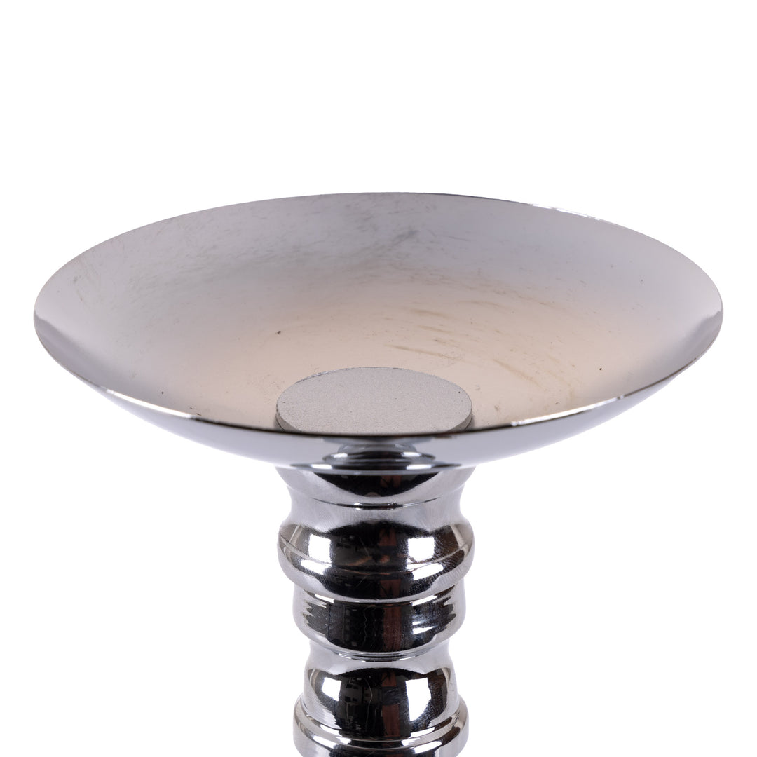 Square Base Candle Holder - Silver Mirror Finish 32cm(H)