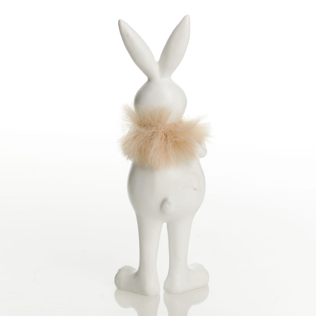 Standing Bunny Holding Egg with Gold Dots and Feathers