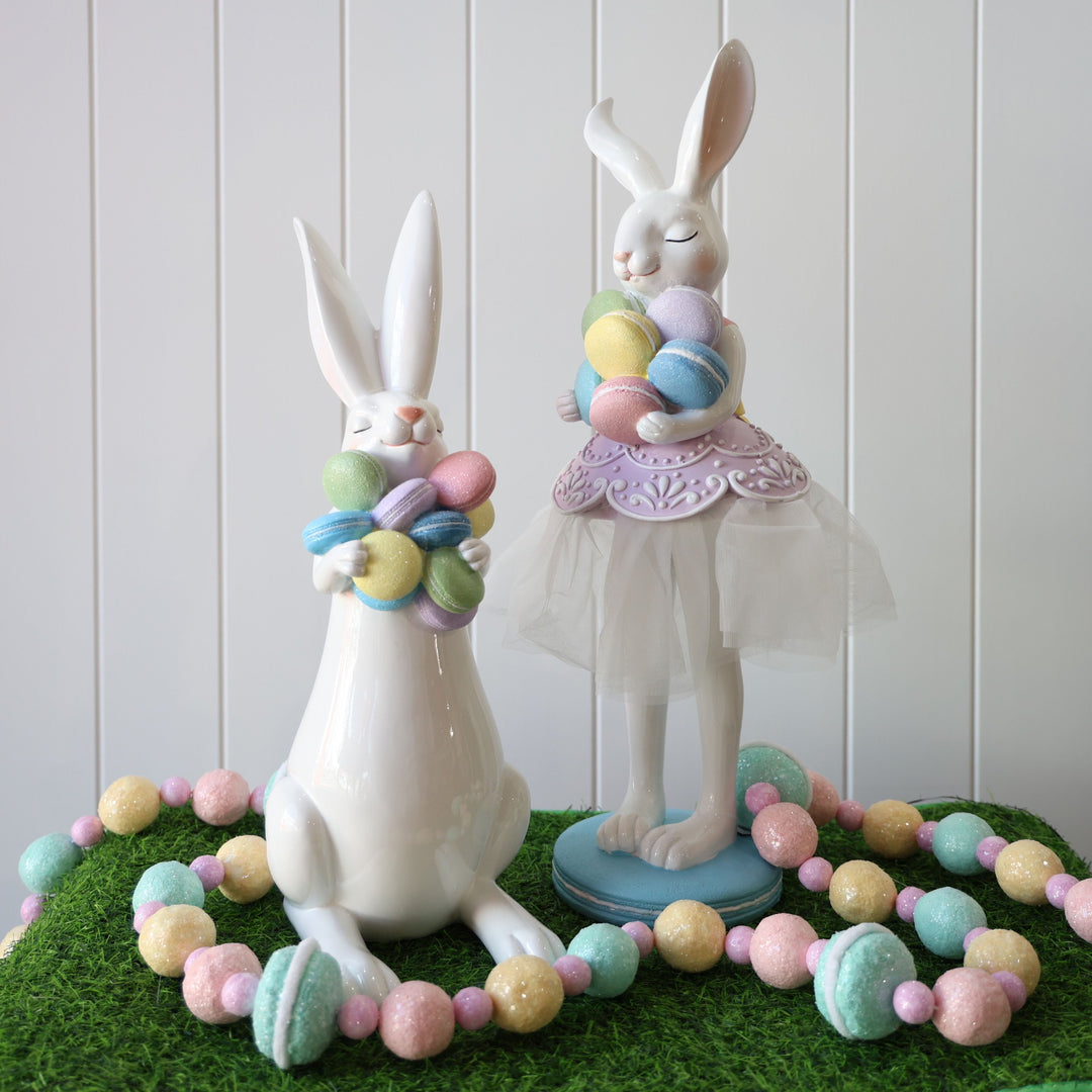 White Easter Bunny with Macarons Ornament 