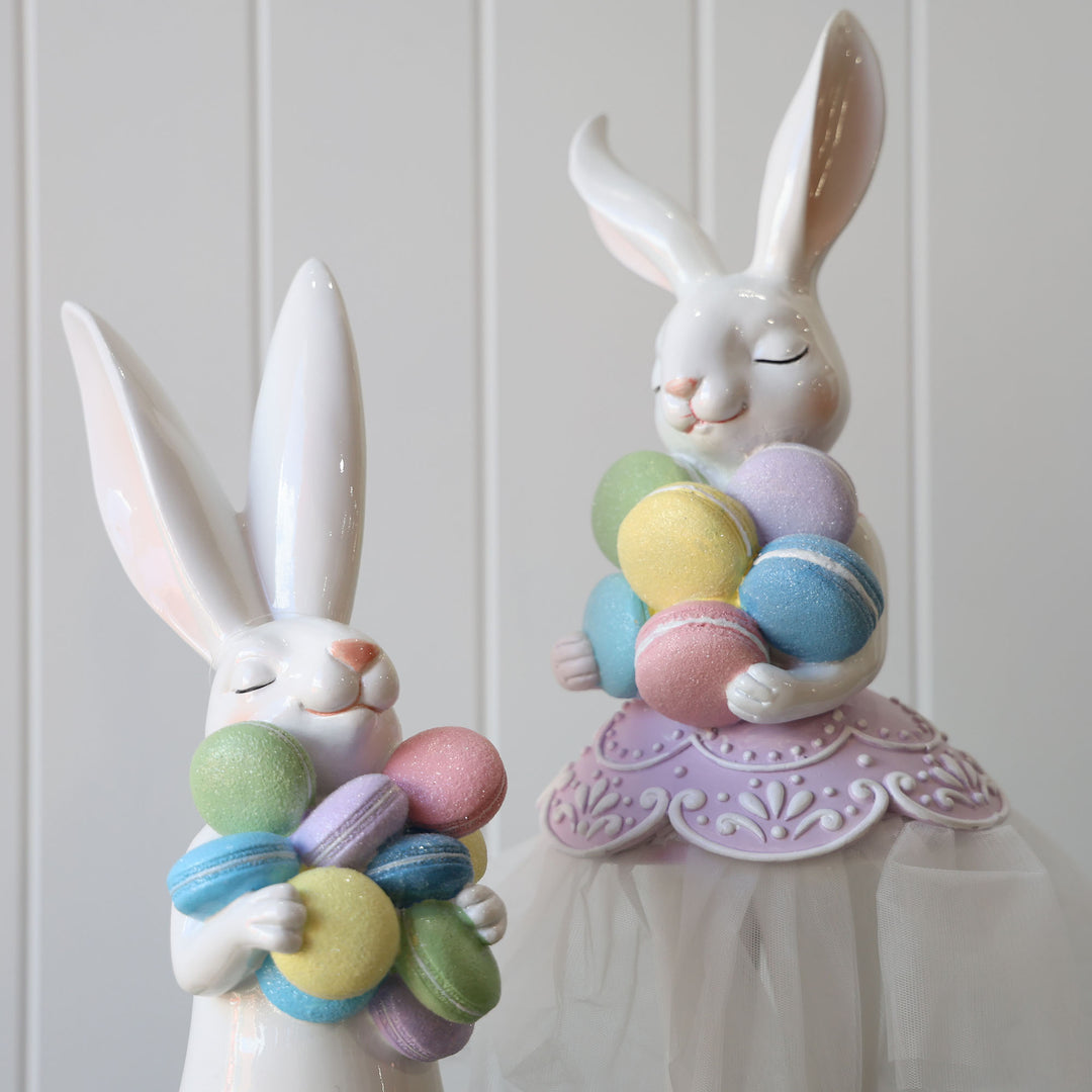 White Easter Bunny with Macarons Ornament 